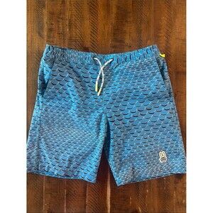 Psycho Bunny Blue Wave Print Boys Lined Swim Trunks in Size 10-12